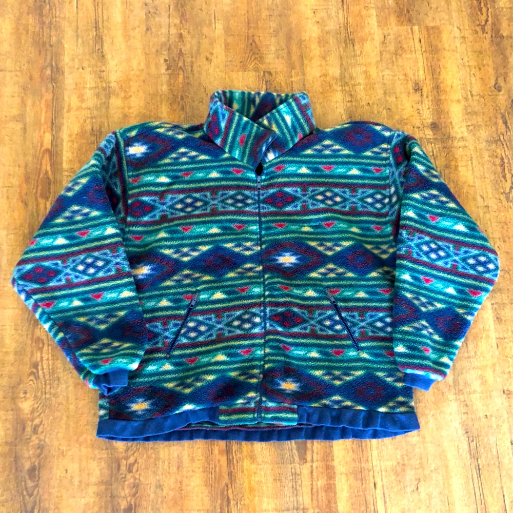 Lands’ End Printed Sherpa Fleece Full Zip Jacket